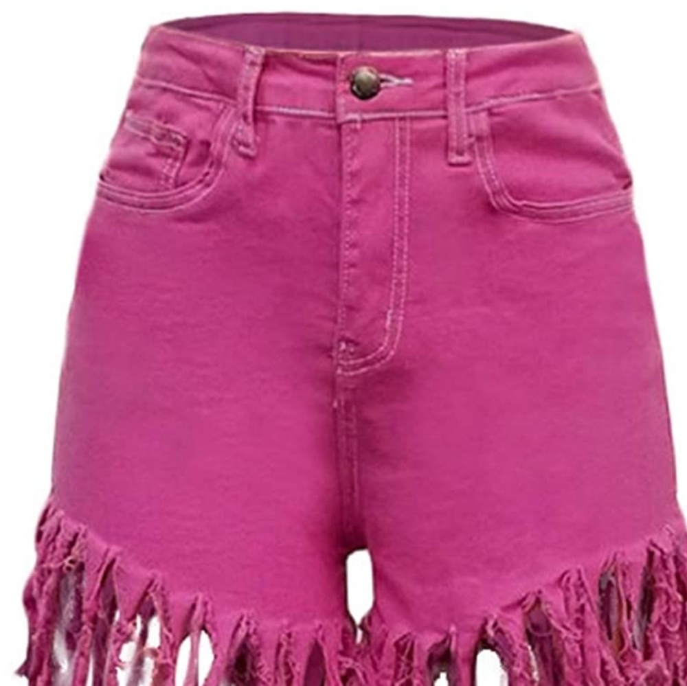 💕Denim Shorts, High Waist Frayed Raw Hem Tassels